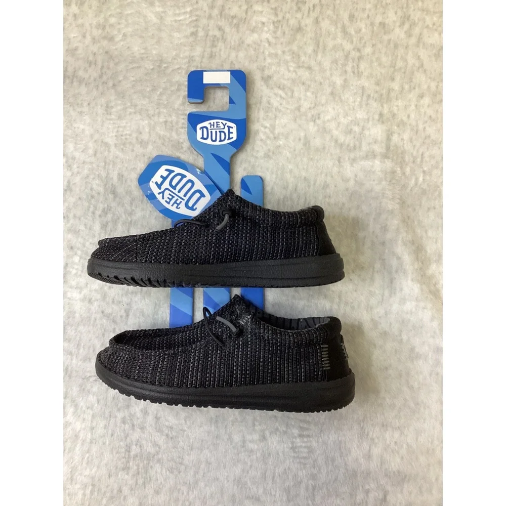 Hey Dude Wally Y Stretch Sox Kids Shoes Black Slip On Loafers C13 42072-060 NEW